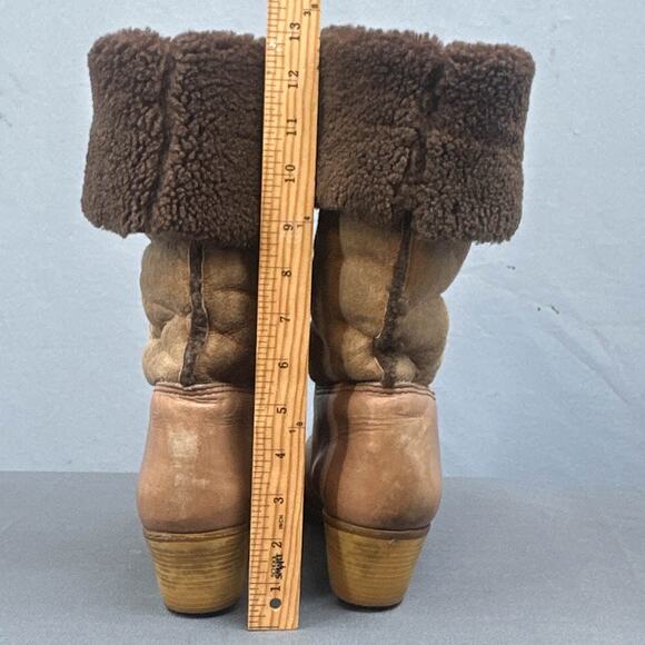 VTG 70s Blondo Leather Boots 10 Shearling Western Winter Distressed boho Hippie - Picture 13 of 16